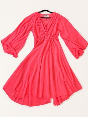 Meghan LA Fabulous Hot Pink Fuchsia Bell Sleeve High Low Maxi Dress XL